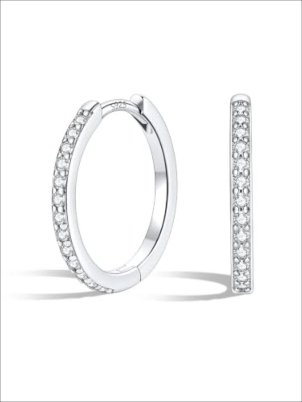 Sterling Silver Huggie Hoop Earrings Cubic Zirconia 14MM